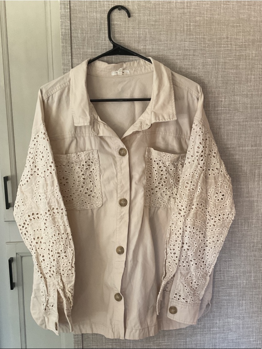 Maurices Cream Eyelet-Sleeve Button Down Shirt